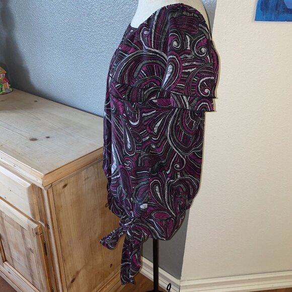 Apt 9 Blouse Women’s Size Small Gray Purple Black Ruffled Pleated Lined - Picture 7 of 11